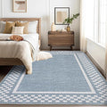 Small Bedroom Area Rug 3x5 Checkered Area Rug for Living Room Nursery Non Slip Kitchen Throw Carpet Low Pile Modern Bordered Rugs Washable Bathroom Mat Soft Brown Rugs for Laundry Entryway, Blue