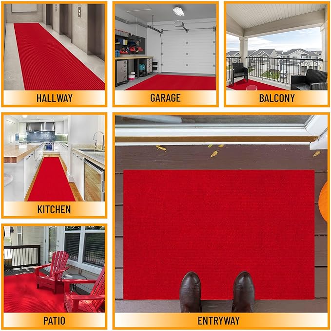 Ottomanson 2' x 27' Hallway Runner with Scraper Pile - Extra Durable Non-Slip Rug Mat for Indoor & Outdoor Use - Ideal for Kitchen, Entryway, Patio & Garage - High-Traffic Carpet, Red