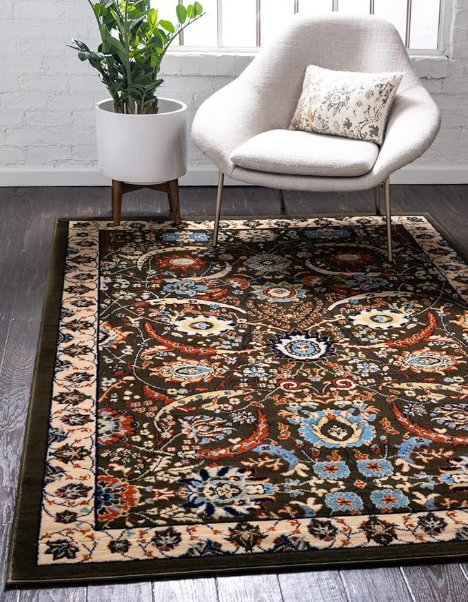 Unique Loom Espahan Collection Area Rug - Cape Cod (4' 1" x 6' 1" Rectangle, Green/ Black)