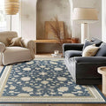 EVERGRACE Area Rugs for Living Room 6x9, Boho Floral Faux Wool Indoor Outdoor Rugs, Washable Rugs for Bedroom Dining Room Entryway Kitchen, Low Pile Floor Mat Carpet for Home Decor, Navy Blue
