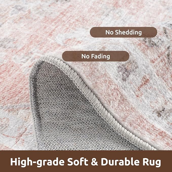 AMOAMI-Area Rug 9X12 Rugs for Living Room-Vintage Soft Pink Rugs for Bedroom-Non Slip Carpet-Washable Rug for Dining Room Living Room Bedroom Office Under Table