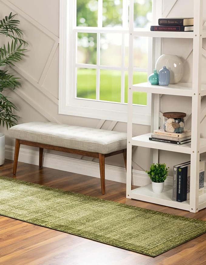Rugs.com Angelica Collection Rug – 10 Ft Runner Light Green Medium Rug Perfect for Hallways, Entryways