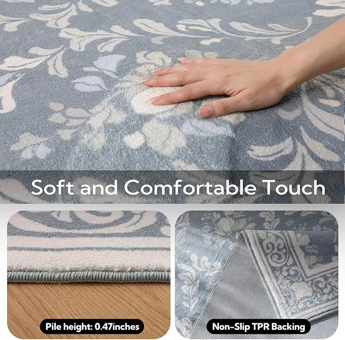 SOULFUL Medium Pile 3x5 Area Rug - Soft Underfoot Small Entryway Rug - Greige Boho Floral - Washable Non-Slip - Perfect for Living Room Bedroom Foot Kids Room Reading Nook