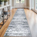 Modern Abstract Runner Rug 2.6x12, Black Grey White Washable Long Kitchen Runner Non-Slip Soft Hallway Rug Runner Thin Print Faux Wool Carpet for Entryway Bedroom Laundry Room Indoor Home Decor