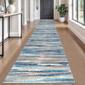 Modern Abstract Runner Rug 2.6x18, Blue Washable Long Kitchen Runner Non-Slip Soft Hallway Rug Runner Thin Print Faux Wool Carpet for Entryway Bedroom Laundry Room Indoor Home Decor