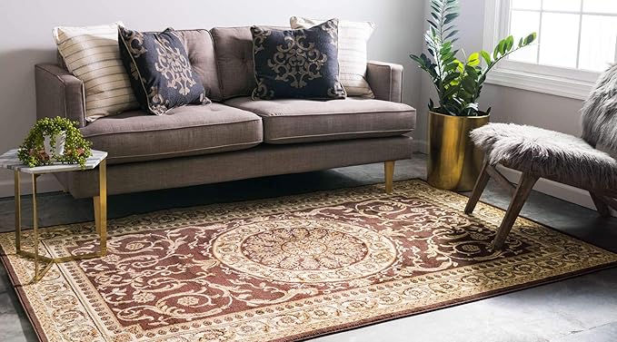 Unique Loom Versailles Collection Traditional Classic Medallion Floral Motif Area Rug (6' 0 x 9' 0 Rectangular, Brown/ Ivory)