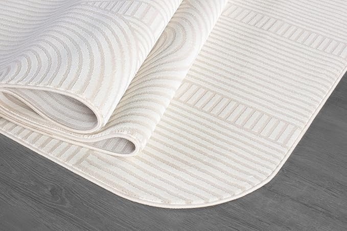 Beverly Rug Modern Geometric Area Rug 4x6 Low-High Pile Durable Soft Abstract Semi-Circles Indoor Rugs for Living Dining Room Office Stain Resistant Non Shedding Indoor Carpet Beige White 4 x 6