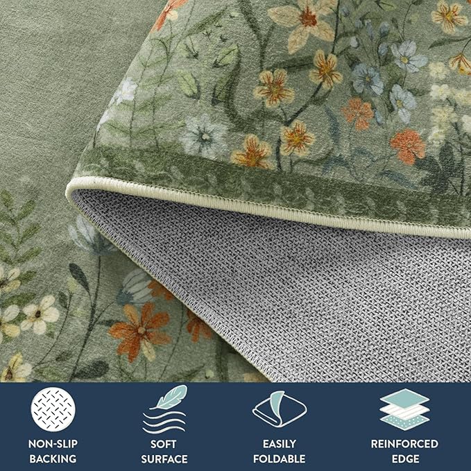 Lahome Boho Floral 2x6 Rug Runners for Hallways Non Slip,Green Kitchen Runner Rugs Non Skid Washable Bathroom Carpet Runner,Soft Non-Slip Indoor Runners for Entryway Laundry Bedroom(Green,2x6)