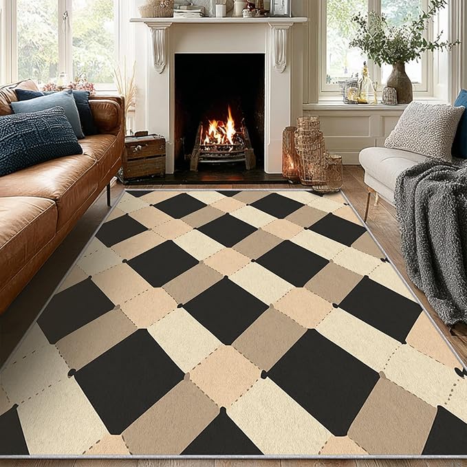 Washable 3x5 Modern Geometric Rug Living Room, Abstract Diamond Design Area Rugs for Bedroom, Modern Geometric Home Decor Carpet, Low Pile, Non Slip, Kids & Pet Friendly (N4149)