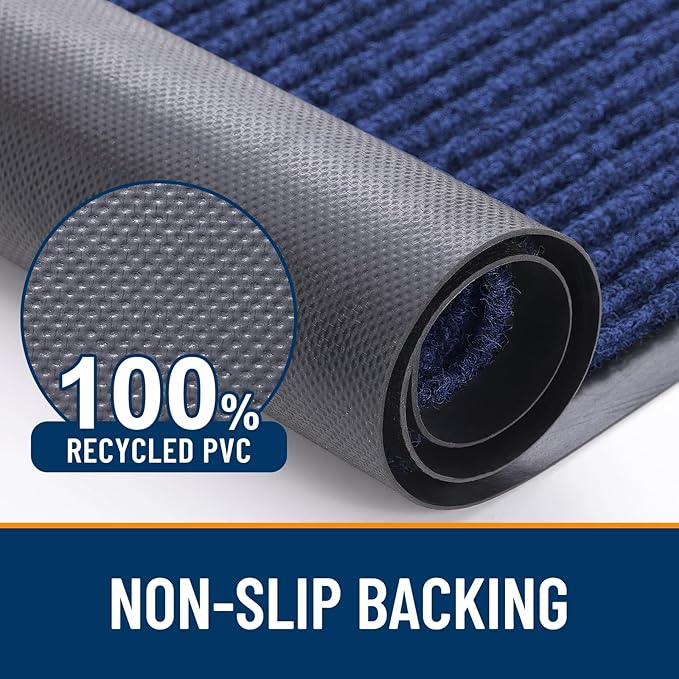 OLANLY Front Door Mat Indoor Outdoor Entrance, Waterproof Heavy Duty Doormat, Fade Resistant, Low Profile, Easy Clean Patio Porch Welcome Floor Mats for Entry, 59x40, Blue