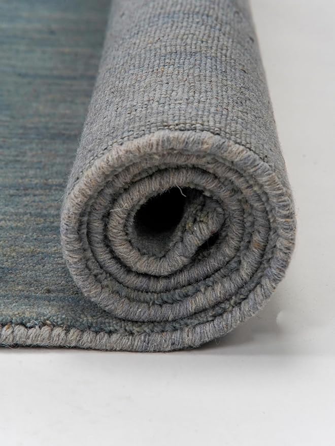 Hand Knotted Loom Wool ECO-Friendly Area Rugs - 8'x8', Square, Light Blue Color, Solid Plain Design, High Pile Handmade Anti Skid Area Rugs for Living Room, Bed Room (L00111)