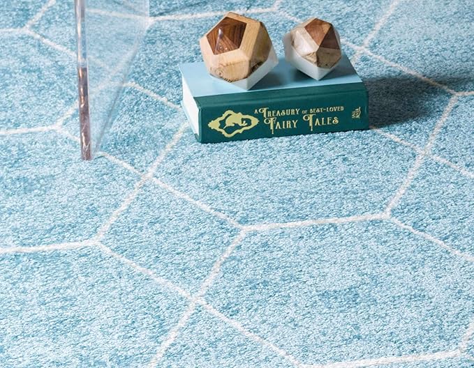 Unique Loom Trellis Frieze Collection Area Rug - Geometric (5' 1" x 8', Light Blue/ Ivory)