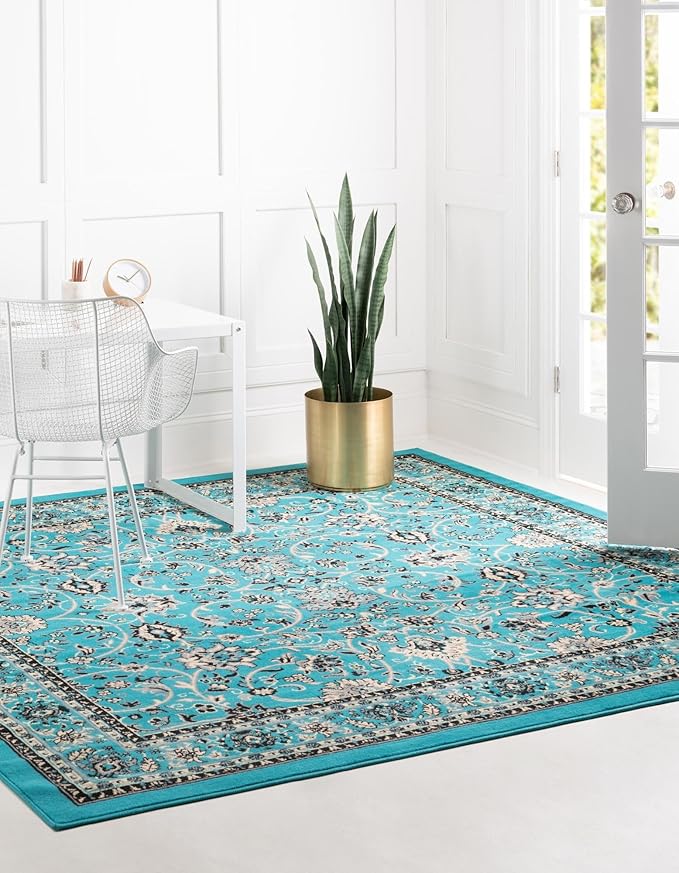 Unique Loom Sialk Hill Collection Area Rug - Washington (8' Square Turquoise/Black)