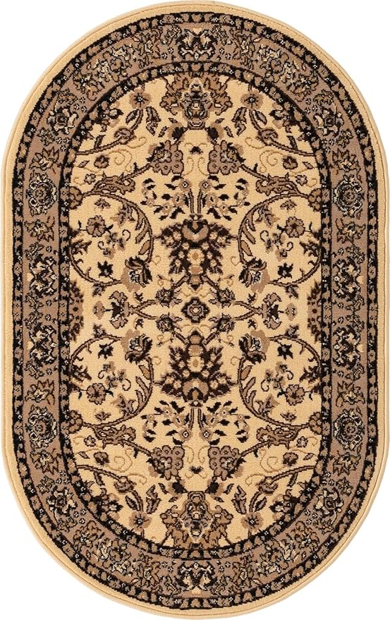 Unique Loom Sialk Hill Collection Area Rug - Washington (3' 3" x 5' 3" Oval Ivory/Black)