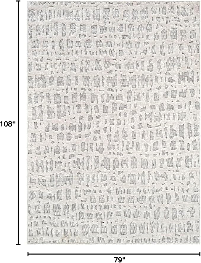 Beverly Rug Micro Loop Area Rug Gray/White 6x9 Abstract Modern Luxury Irregular Grid Durable Soft Indoor Rugs for Living Dining Room Office Stain Resistant Non Shedding Casual Indoor Carpet 6 x 9