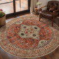 Tangsoo Round Rug 4ft Washable Circle Rug, Vintage Non Slip Small Boho Round Rug, Low Pile Circular Rugs, Round Carpet for Bedroom,Entryway,Nursery,Dorm,Kitchen,Terracotta