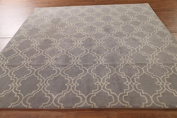 Modern Collection 8 x 8 Moroccan Trellis Area Rug, All-Over/Geometric Wool Carpet for Home Décor, Living Room, Dining Room, and Bedroom