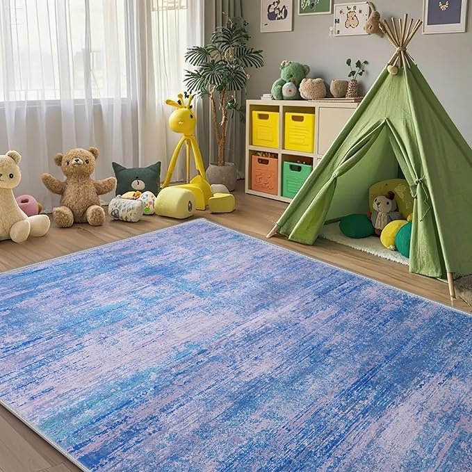 6x9 Abstract Area Rugs for Living Room, Modern Washable Indoor Rug for Bedroom, Thin Soft Large Non-Slip Carpet for Dining Room Home Office Farmhouse Decor - Abstract Blue Purple