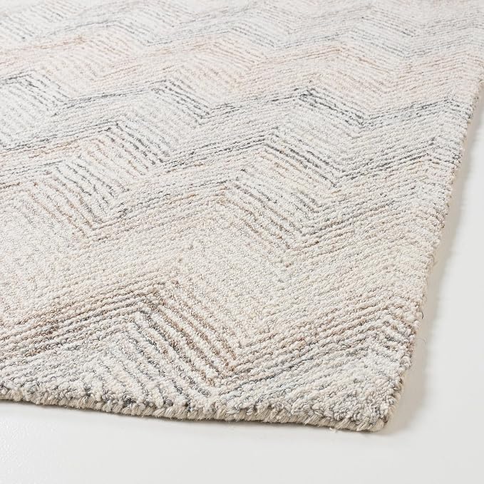 Modern Herringbone Chevron Collection Handcrafted Wool Area Rug - Durable, Zigzag Pattern, for High Traffic, Contemporary Design for Living Room, Bedroom, Dining Room Decor (Ivory-Multi, 10' x 14')