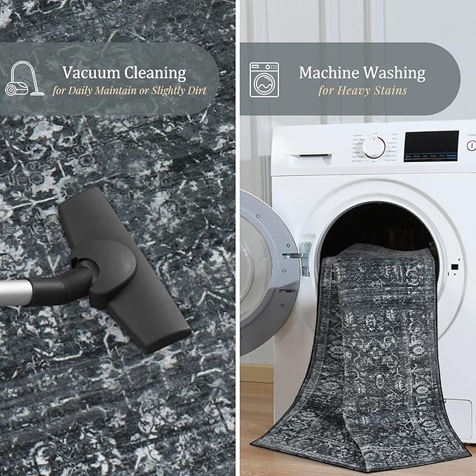 Morebes Black Vintage Runners for Hallways 10 Foot Non Slip, Washable Distressed Non Skid Kitchen Runner Rug Indoor Long Carpet for Hall Foyer Entryway Bathroom Entrance Playroom