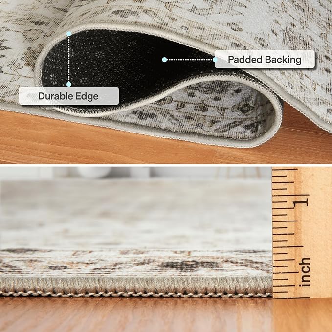 ReaLife Rugs Machine Washable Area Rug - Stain Resistant,Non-Shed - Eco-Friendly,Non-Slip, Family & Pet Friendly - Made from Premium Recycled Fiber - Vintage Bohemian Medallion - Beige Ivory, 4' x 6'