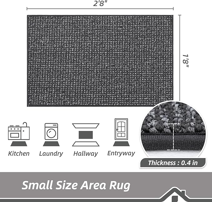 BEQHAUSE 20"x32" Entryway Rug Indoor Door Mat Non-Slip Washable, Hallway Rugs Absorbent & Stain Resist Hall Carpet Runner Rugs for Entryway, Front Door Floor Mats Laundry Room Rugs for Entry, Charcoal
