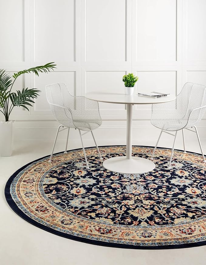 Unique Loom Sialk Hill Collection Area Rug - Washington (4' 1" Round Navy Blue/Cream)
