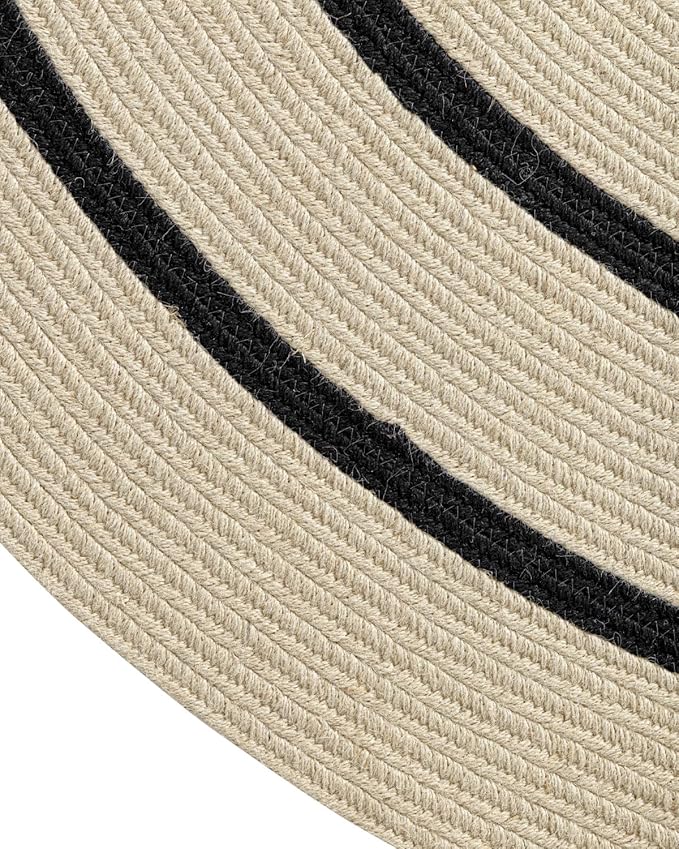 DEXI Round Jute Rug Natural Fiber 4x4, Braided Woven Area Rugs No Shed, Soft Neutral Rustic Carpet Mat for Indoor Outdoor Patio Dining Living Room Bedroom Farmhouse, 4ft, Ivory/Black