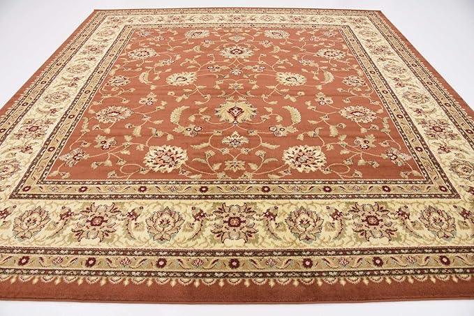 Unique Loom Voyage Collection Traditional Oriental Classic Intricate Design Area Rug (10' 0 x 10' 0 Square, Terracotta/Ivory)
