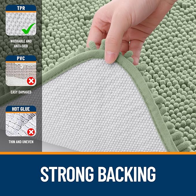 OLANLY Bathroom Rugs 47x24, Extra Soft Absorbent Chenille Bath Rugs, Rubber Backing Quick Dry, Machine Washable Bath Mats for Bathroom Floor, Tub and Shower, Home Decor Accessories, Sage Green