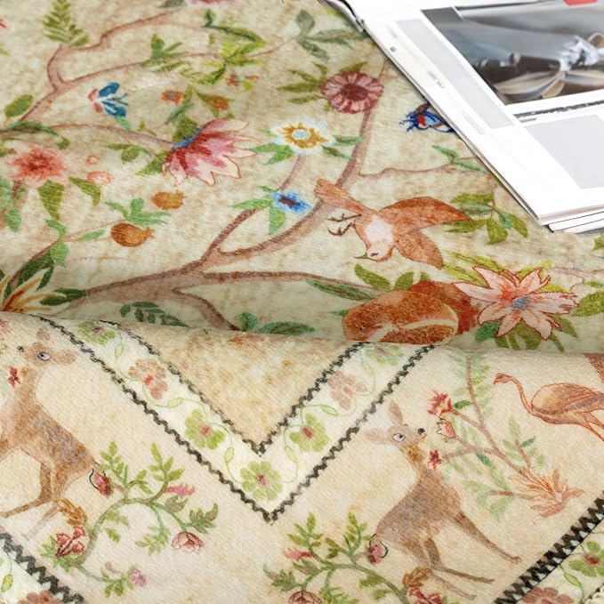 Door Mat Entryway Rug 2x3, Machine Washable Non-Slip Small Area Rug, Boho Floral Low Pile Throw Rugs for Entrance, Front Door, Entry, Kitchen, Kids Room（Beige）