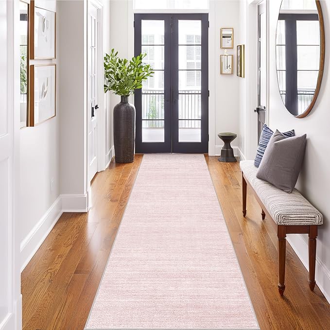 Art&Tuft Non-Slip Runner Rug - 2x6 Runner Rug Washable Low-Pile Rugs Runners, Soft Distressed Carpet Runner for Bedroom Bathroom Kitchen Laundry Living Room, Lightpink