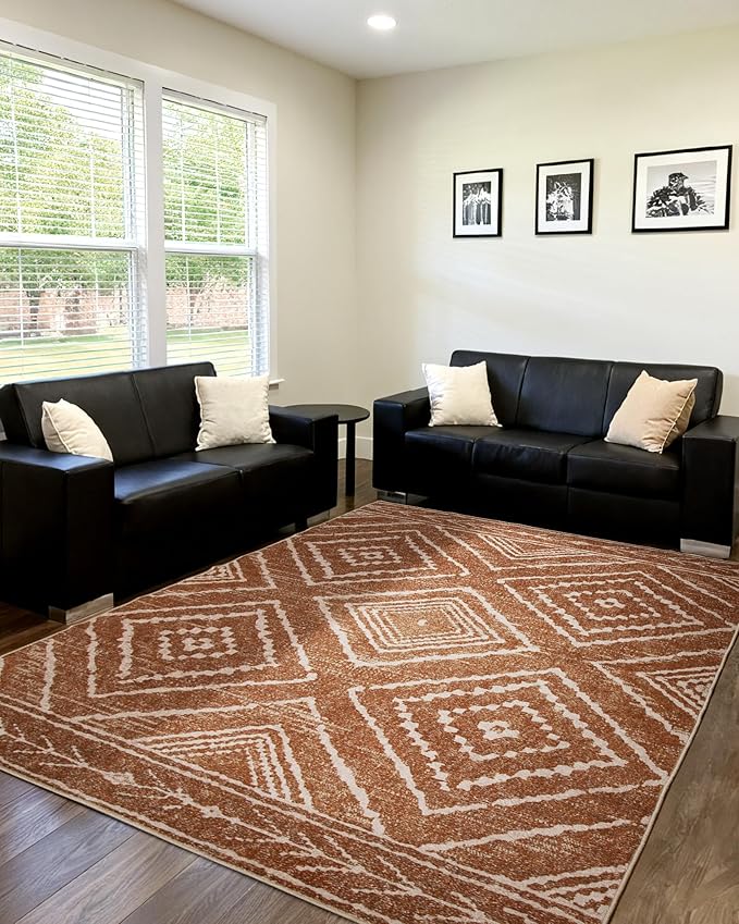 Area Rug 6x8 Rug Machine Washable Non-Slip Low Pile Print Pattern Western Rug for Living Room Bedroom Entryway Tribal Series-Yellowbrown/Cream