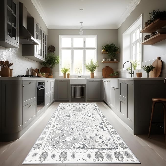 Hallway Runner Rug 2x6ft Washable Kitchen Runner Rug Non-Slip Vintage Soft Carpet Laundry Room Runner Rugs with Rubber Backing for Farmhouse, Entryway, Living Room, Bedroom