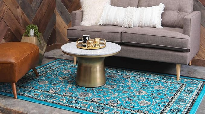 Unique Loom Sialk Hill Collection Area Rug - Washington (5' 3" x 8' Rectangle Turquoise/Black)