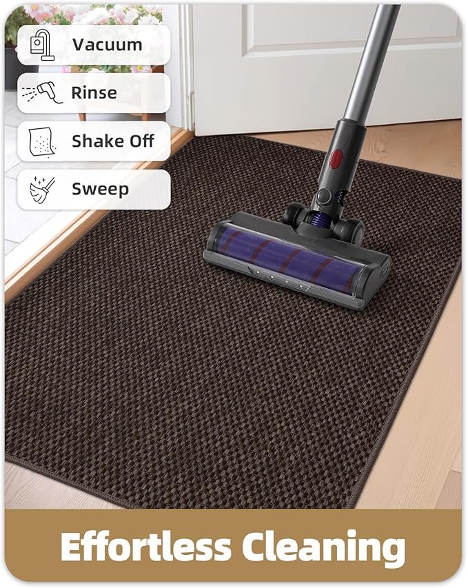 Color&Geometry Ultra-Thin Indoor Door Mat, 32"x48" Low-Profile Non-Slip Entryway Rug with Modern Geometric Texture, Washable Doormat for Indoor Entrance, Front Door, Brown (Rolled-up NO Creases)