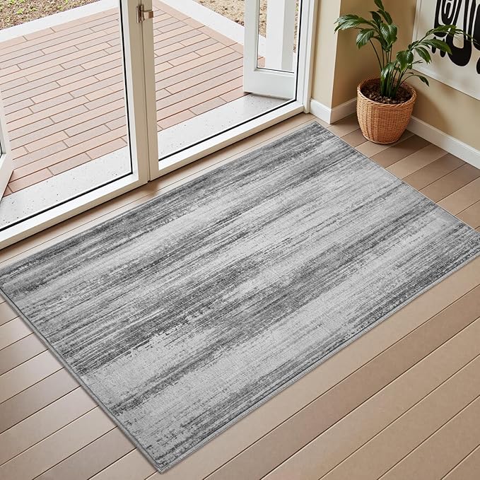 PADOOR Modern Abstract Entryway Rug - 2x3 Washable Rugs Non-Slip Door Mat, Ultra Soft Low Pile Floor Rugs Doormat for Entrance Front Door Indoor Black