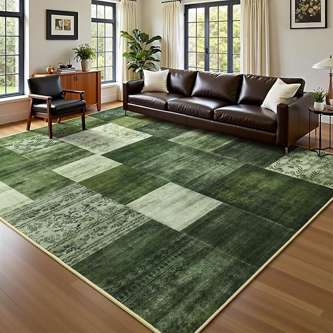 DweIke Washable Area Rugs for Living Room, 5x7 Soft Bedroom Rugs, Geometric Print Non-Slip Modern Rug, Stain Resistant Throw Carpets for Office Nursery Dining Room Home Dorm Decor, Green