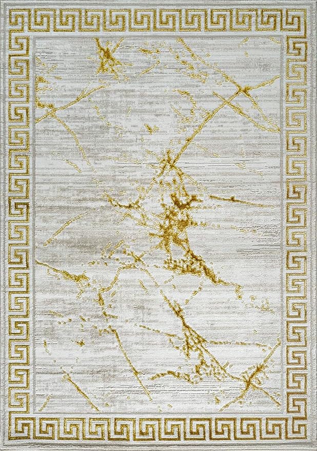 GLORY RUGS Area Rugs Marble 8x10 Cream Gold Carpet Modern Abstract Rug Living Room Dining Bedroom Rug