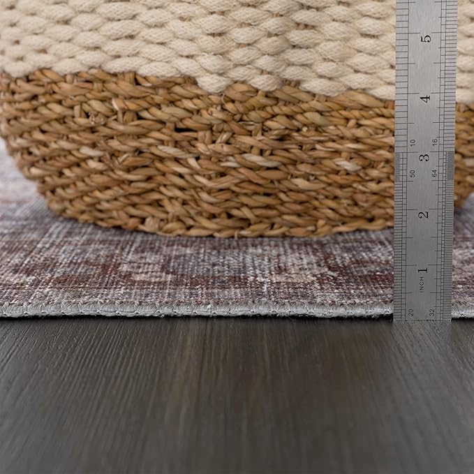Bloom Rugs Washable 3' x 5' Rug - Brown/Dark Gray Traditional Area Rug for Living Room, Bedroom, Dining Room, and Kitchen - Exact Size: 3' x 5'