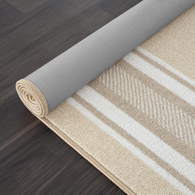 Beverly Rug Non Slip Area Rugs 8x10 Modern Bordered Non Skid Rubber Backing Soft Area Rug for Living Dining Room Easy to Clean Non Shedding Kitchen Bedroom Indoor Carpet 8 x 10 Beige
