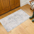 Light Blue 2x4 Runner Rug for Entryway Indoor, Kitchen Floor Waterproof, Bathroom, Powder Room, Washable Non Slip Low Pile Stain & Fade Resistant, Modern Eclectic Dusty Blue Décor