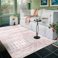 4x6 Machine Washable Area Rug for Living Room, Pink Vintage Moroccan Rug Large Non-Slip Low Pile Soft Faux Wool Carpet, Kids and Pets Friendly for Bedroom Dining Room Farmhouse Home Decor Rug