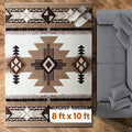 YHSF South West Native American Area Rug C318 - Easy Clean, Thick, Soft, Durable Native Tribal American Indian Inspired Rug for Bedroom/Living Room and More - Ivory, 8 Feet x 10 Feet
