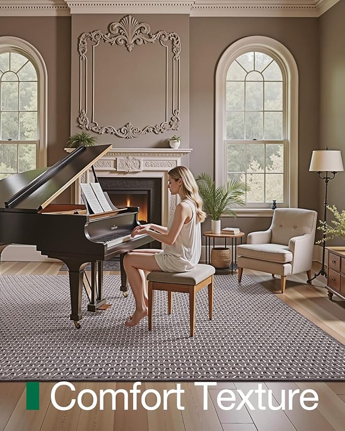 LUMI Indoor Area Rugs, Non-Slip Low Profile Checkered Inside Rug, Comfort Weave Grid Pattern Floor Rug, 5'x8'