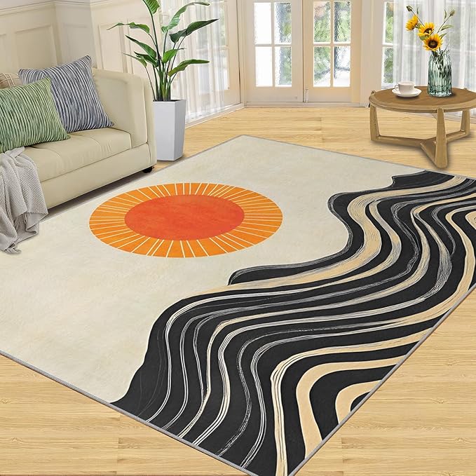 Boho Sun Area Rugs 3x4ft, Watercolor Mountain Kids Bedroom Rug, Abstraction Deco Bedside Rug Durable Non Slip for Cafe Living Room Under Table Boys Room Decor