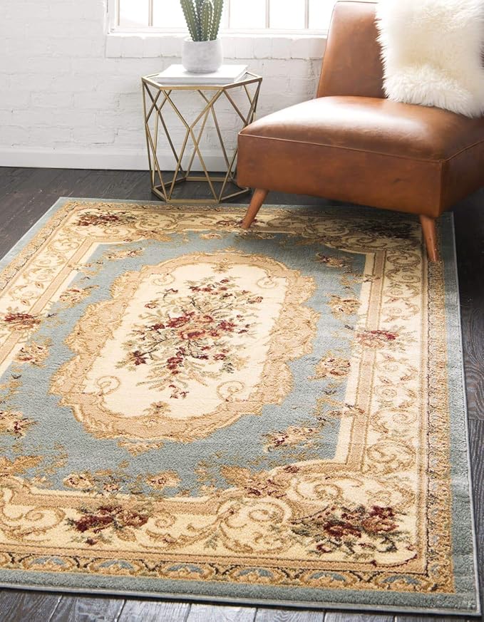 Unique Loom Versailles Collection Traditional Classic Floral Motif Area Rug (2' 2 x 3' 0 Rectangular, Slate Blue/ Ivory)