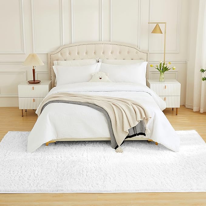 Andency White Area Rugs 9x12 for Living Room Home Decor, Large Shaggy Bedroom Carpet, Non-Slip Big Shag Indoor Thick Soft Fluffy Furry Fur Area Rugs for Kids Dorm Nursery Aesthetic