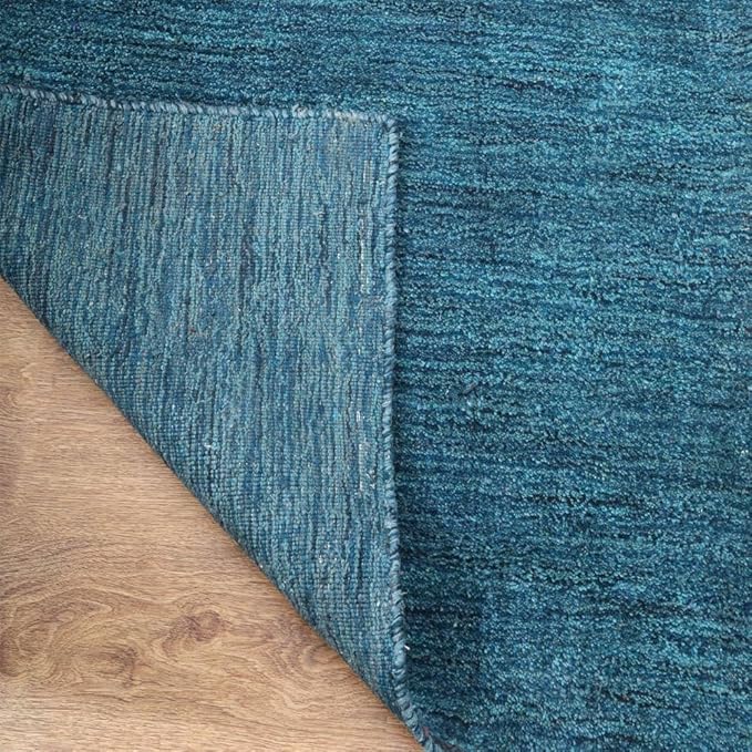 Hand Knotted Loom Wool ECO-Friendly Area Rugs - 2'6"x8', Runner, Blue Color, Solid Plain Design, High Pile Thick Handmade Anti Skid Area Rugs for Living Room, Bed Room (L00111)