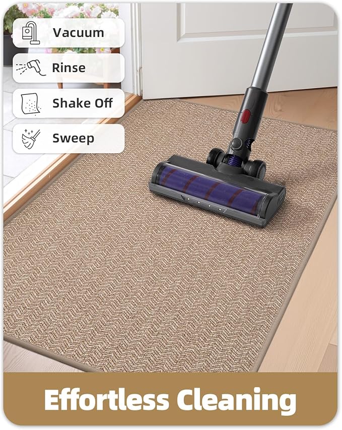 Color&Geometry Thin Indoor Entrance Mats for Home, 17"X29.5" Indoor Mats for Entryway Non Slip Rubber Backed, Dirt Trapper Door Rugs for Entryway Indoor Washable, Dark Khaki (Rolled-up NO Creases)